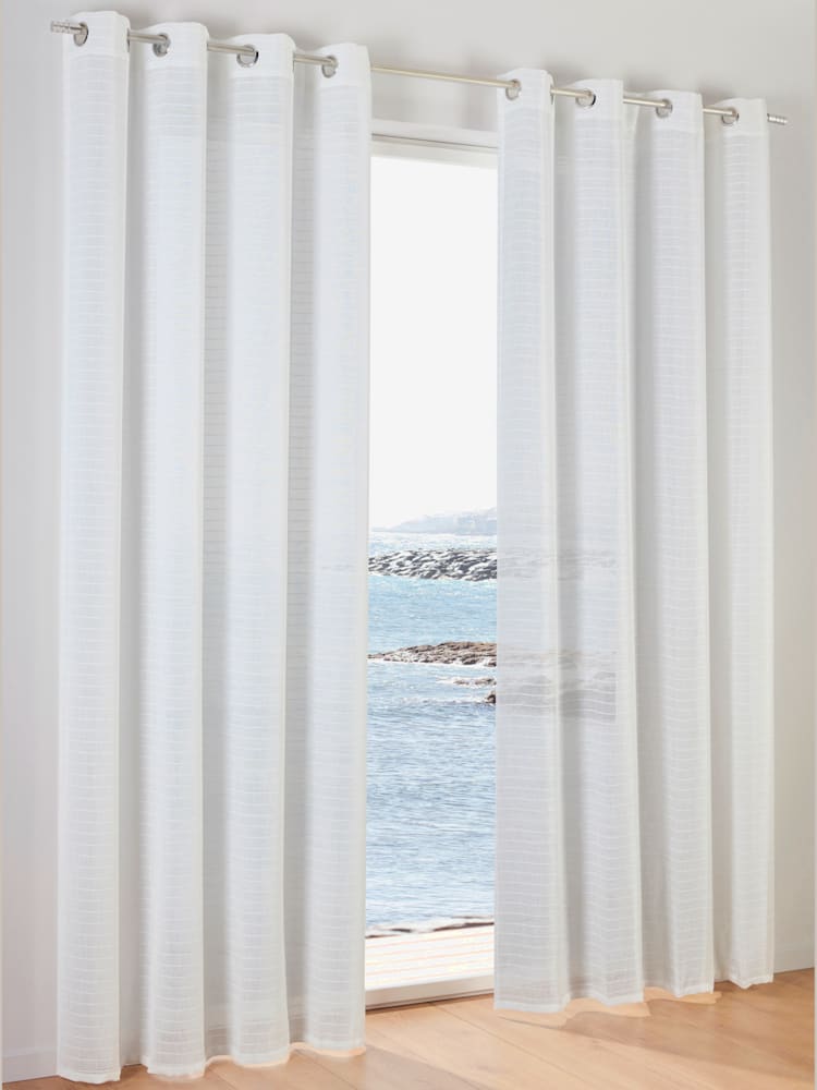 Rideaux, Œillets, couleur : couleur ivoire clair à motifs, taille 245x140 cm, marque helline home, 100% polyester - helline