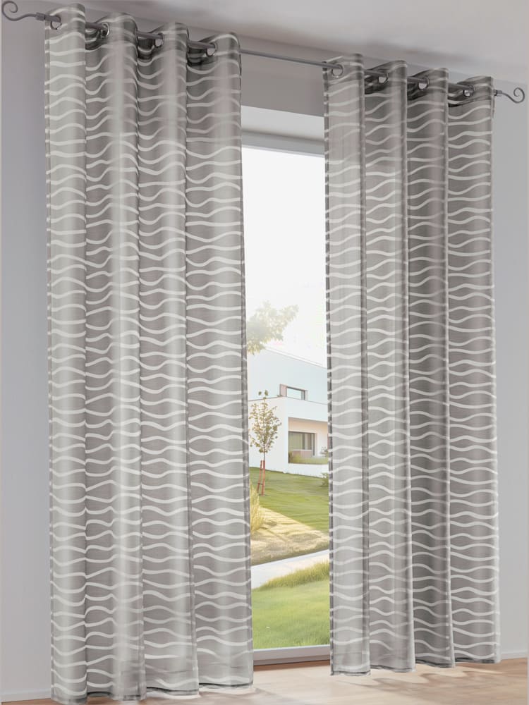 Rideaux, Œillets, gris moyen uni, taille 145x135 cm, helline home - helline