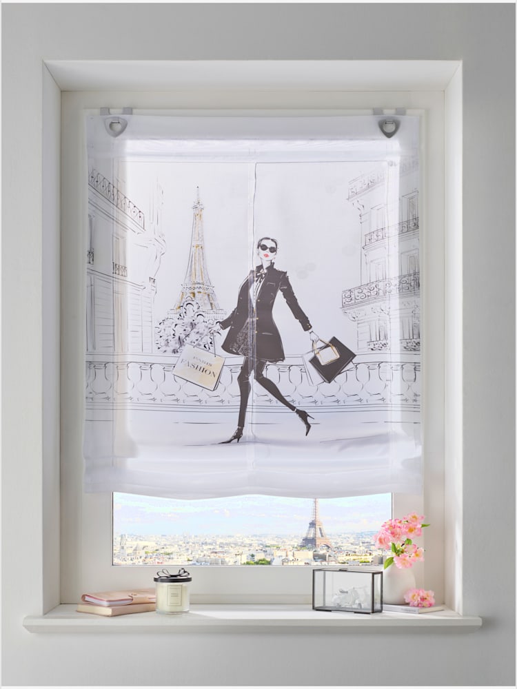 Store-bateau à œillets, couleur blanc, taille 130x45 cm, marque helline home - helline