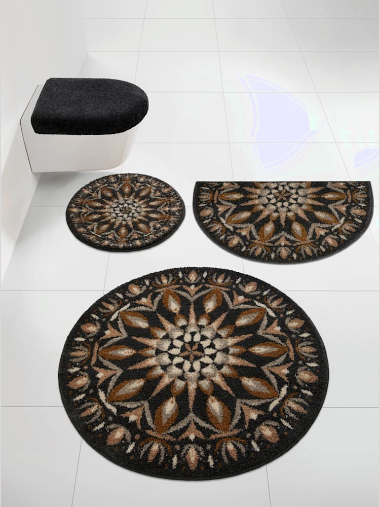 Tapis de bain acrylique facile d'entretien, couleur gris, taille Ø 100 cm, marque helline home - helline