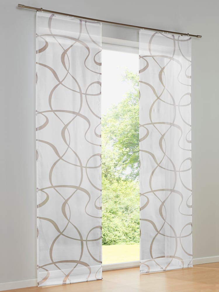 Panneau-rideaux, couleur : blanc à motifs, taille 245x60 cm, marque helline home, 100% polyester - helline