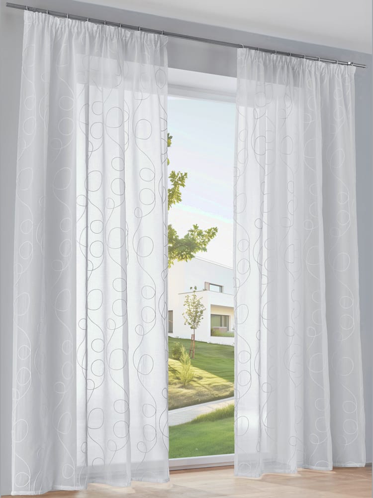 Superbe rideaux, bande en U, couleur : blanc uni, taille 145x135 cm, marque helline home, 100% polyester - helline