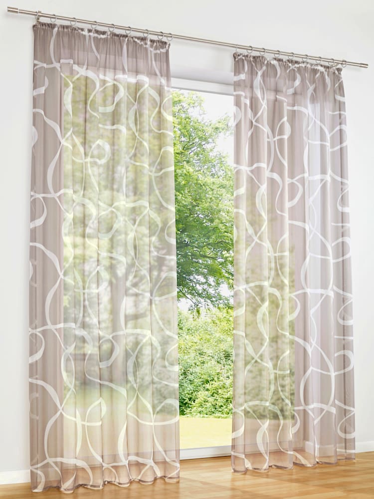Rideaux, Œillets, couleur : blanc à motifs, taille 245x140 cm, marque helline home, 100% polyester - helline