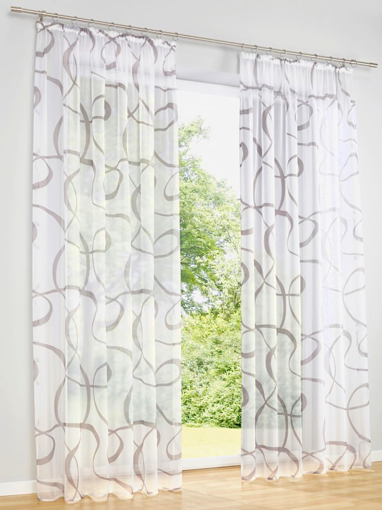 Rideaux, Œillets, couleur : blanc à motifs, taille 145x140 cm, marque helline home, 100% polyester - helline