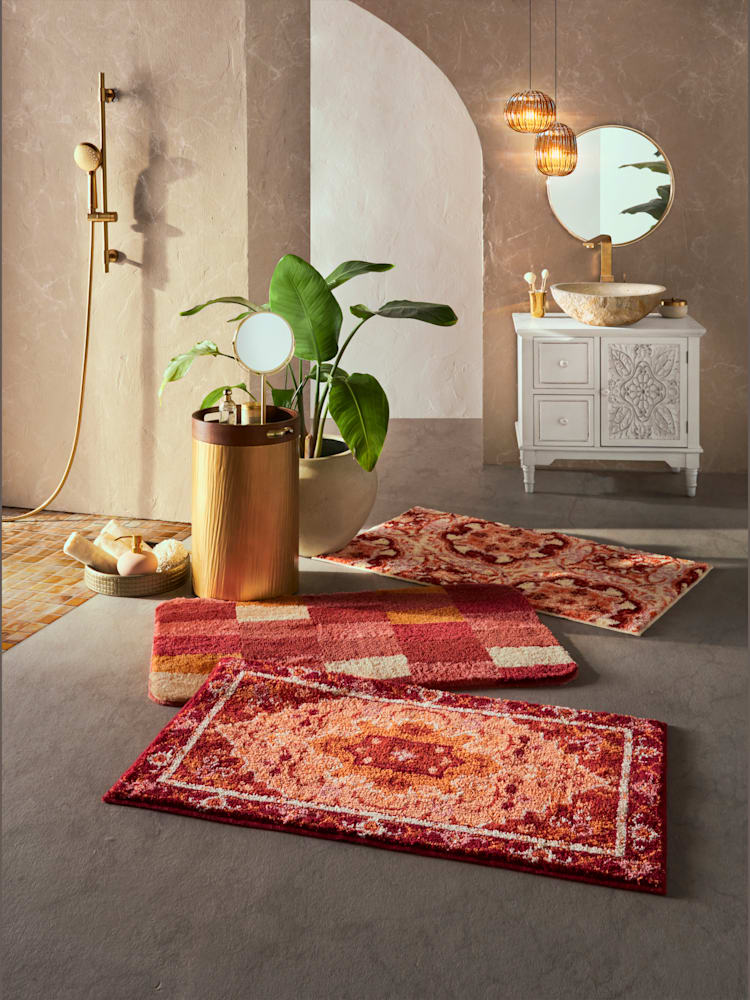 Tapis de bain acrylique facile d'entretien, couleur rouge, taille 47x50 cm - 45x50 cm, marque helline home - helline