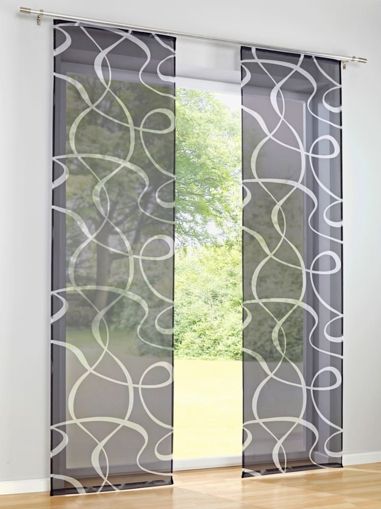Panneau-rideaux, couleur : gris moyen à motifs, taille 245x60 cm, marque helline home, 100% polyester - helline