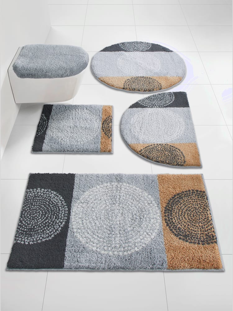 Tapis de bain acrylique facile d'entretien, gris moyen à motifs, taille 60x100 cm, helline home - helline