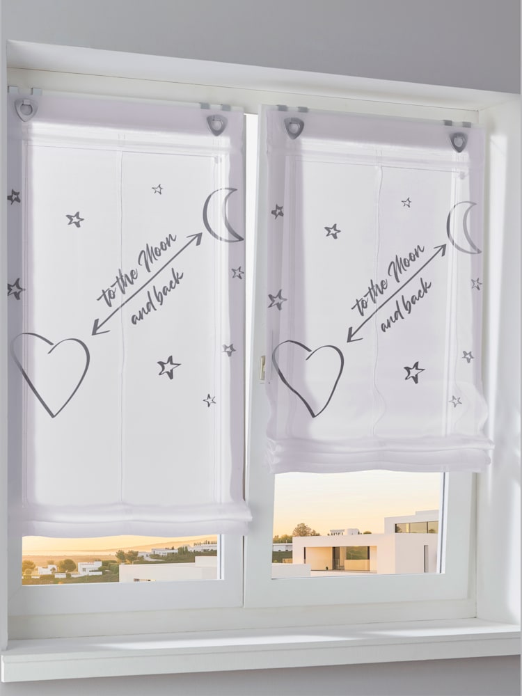Joli store-bateau, couleur : blanc à motifs, taille 130x120 cm, marque helline home, 100% polyester - helline