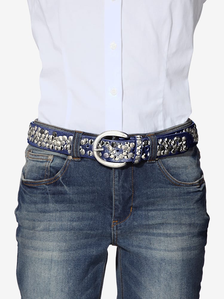 Ceinture, couleur : bleu moyen uni, taille 95, 50% Polyuréthane;50% cuir de vache - helline