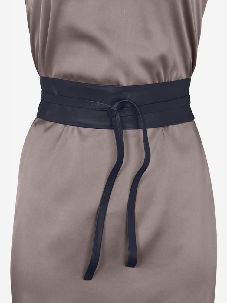 Ceinture, couleur : bleu foncé uni, taille 42/44, 100% cuir de mouton - helline