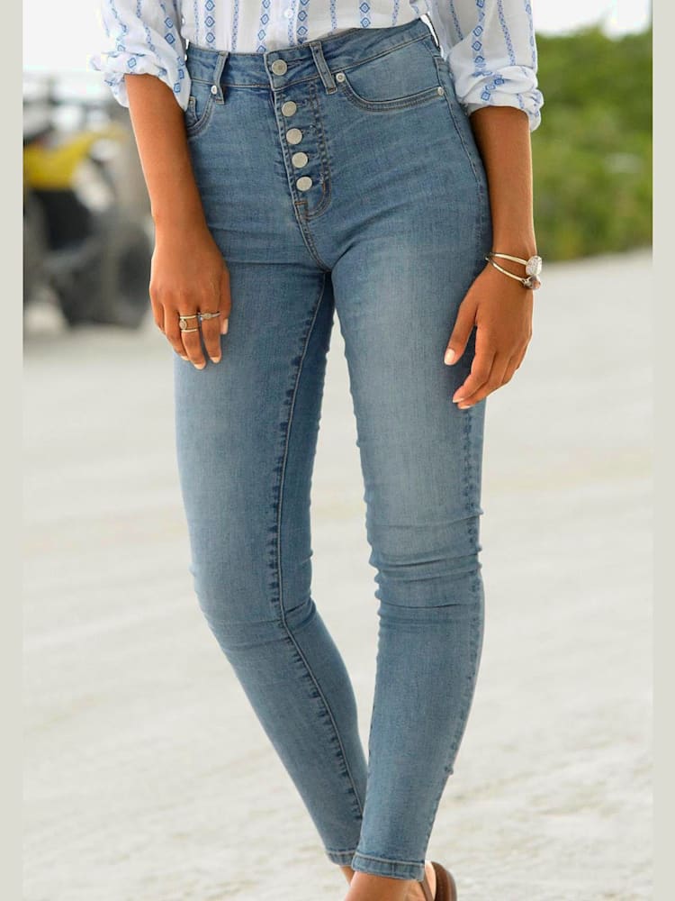 Jean taille haute coupe étroite, couleur bleu, taille 48, marque Buffalo - helline