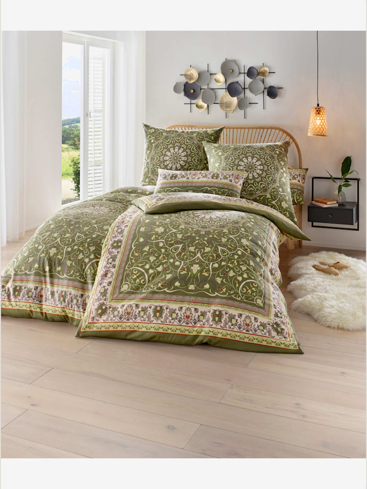 Linge de lit pur coton, couleur vert, taille 135x200 cm - 40x80 cm, marque helline home - helline