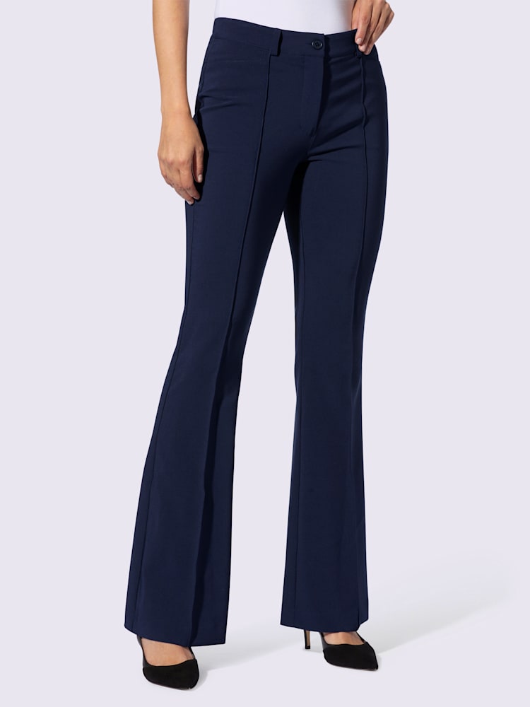 Pantalon extensible coupe bootcut tendance, couleur bleu, taille 44, marque Ashley Brooke - helline