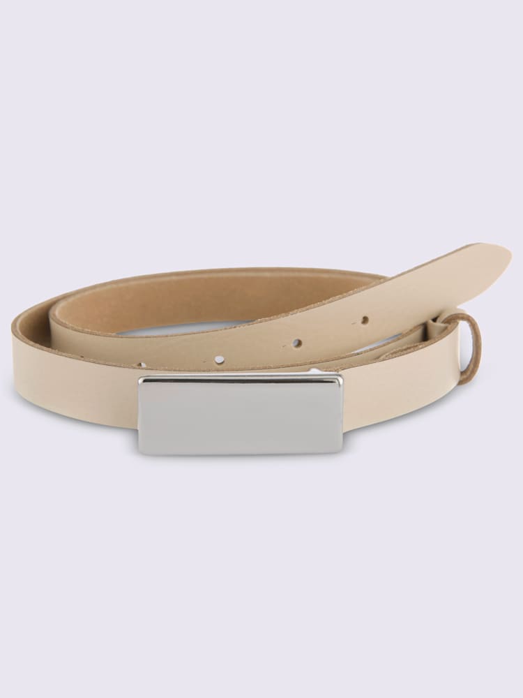 Ceinture boucle décorative, couleur : marron clair uni, taille 75, 90% cuir de vache;10% métal - helline