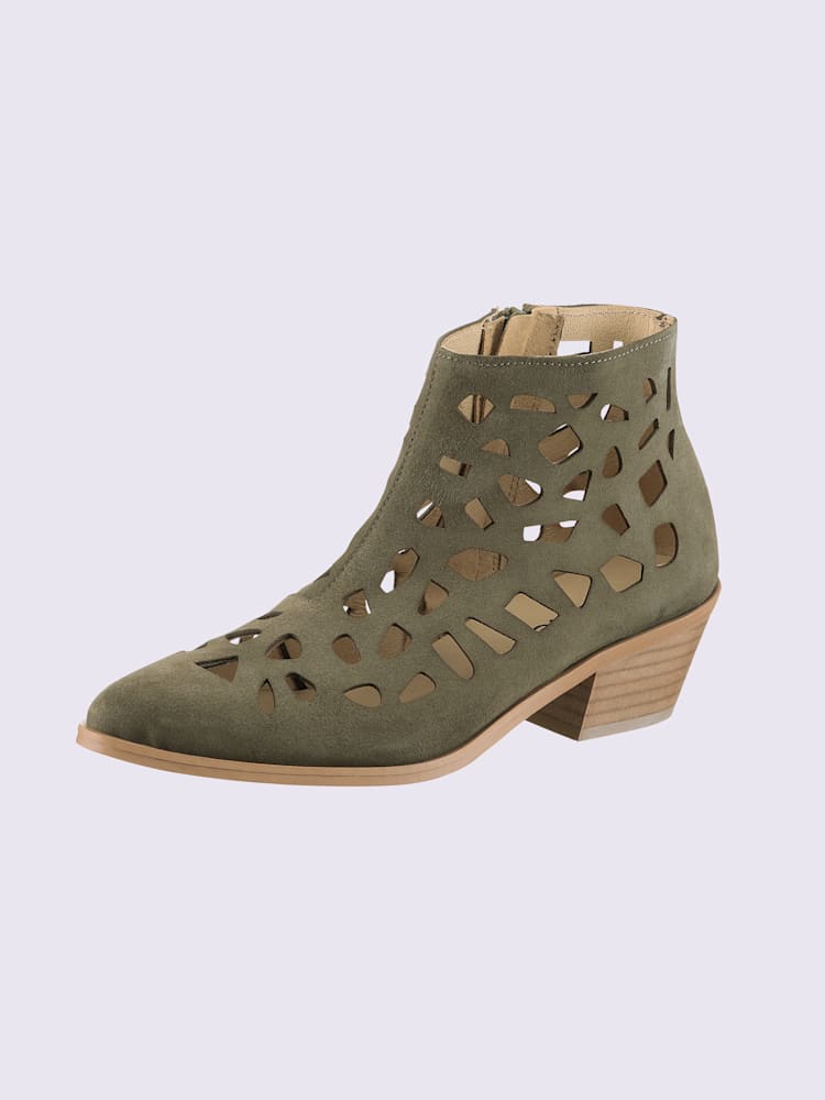 Bottine courte cuir vachette, vert olive foncé uni, taille 40 - helline