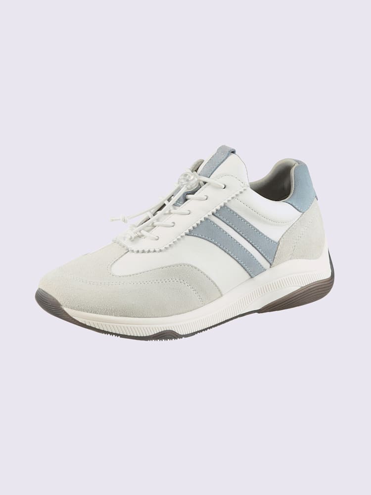 Baskets cuir de bœuf nappa et velours, blanc à motifs, taille 40 - helline