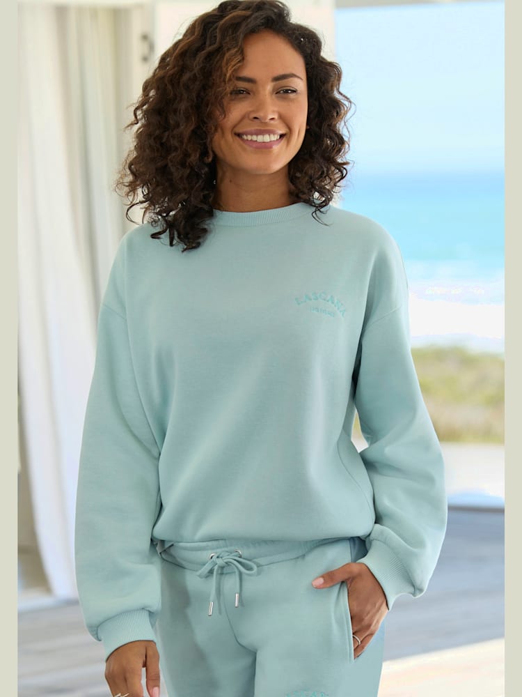 Sweatshirt avec logo brodé, couleur bleu, taille 34/36, marque LASCANA - helline