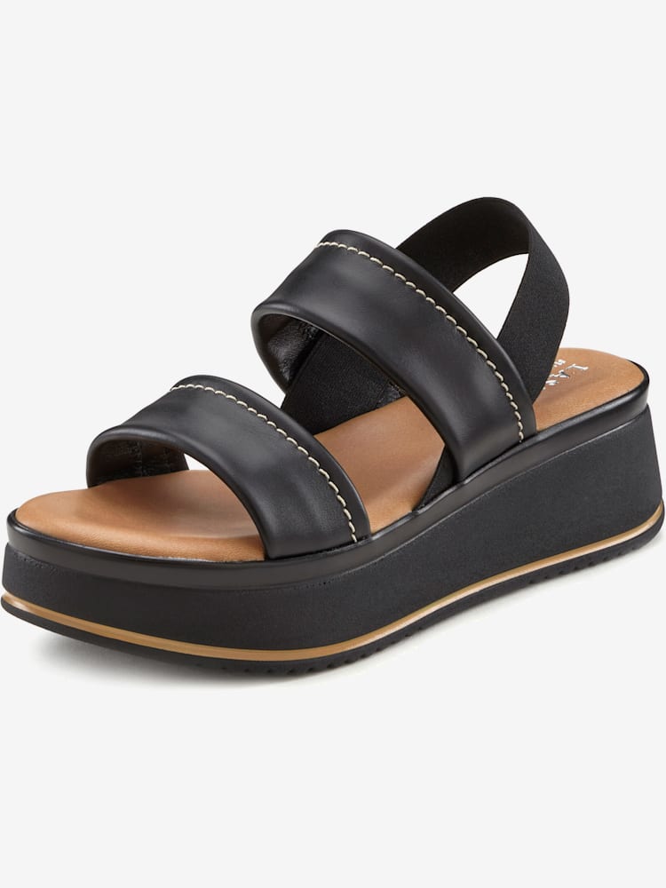 Sandales compensées chaussures en cuir avec brides élastiques pour un confort optimal, noir uni, taille 39, LASCANA - helline