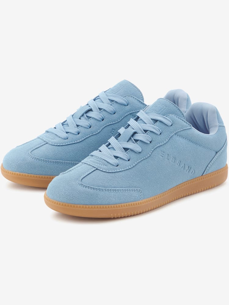 Baskets sneakers tendance en cuir velours de qualité, très confortables grâce au talon légèrement rembourré, bleu moyen uni, taille 43, Elbsand -