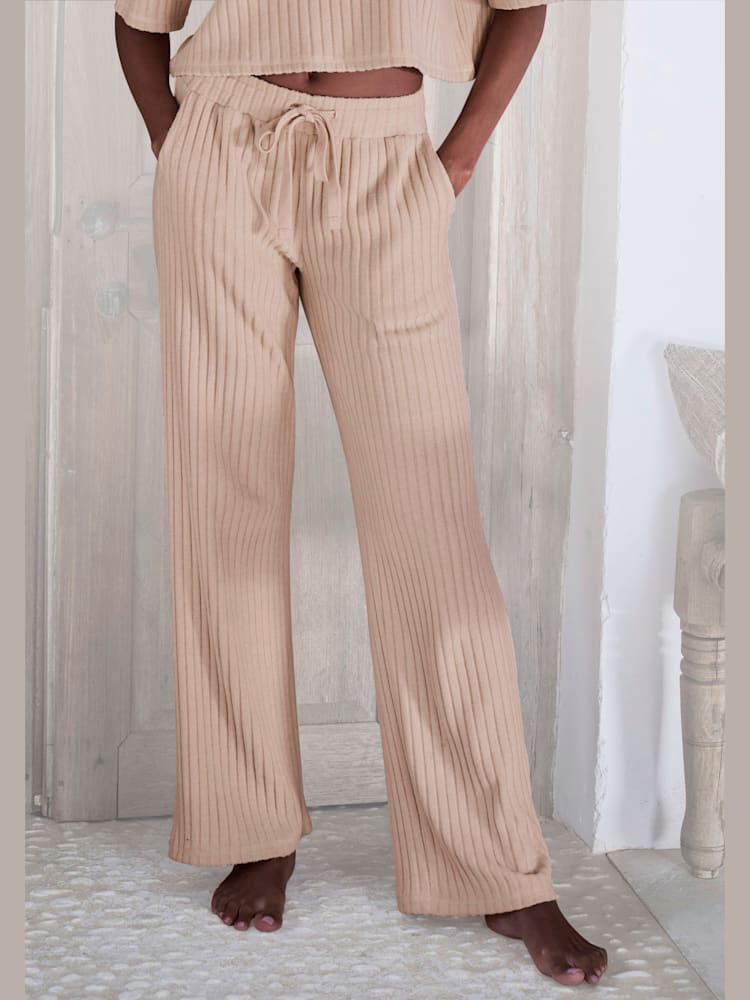 Pantalon d'intérieur pantalon côtelé avec jambes larges, couleur marron, taille 50/52, marque LASCANA - helline