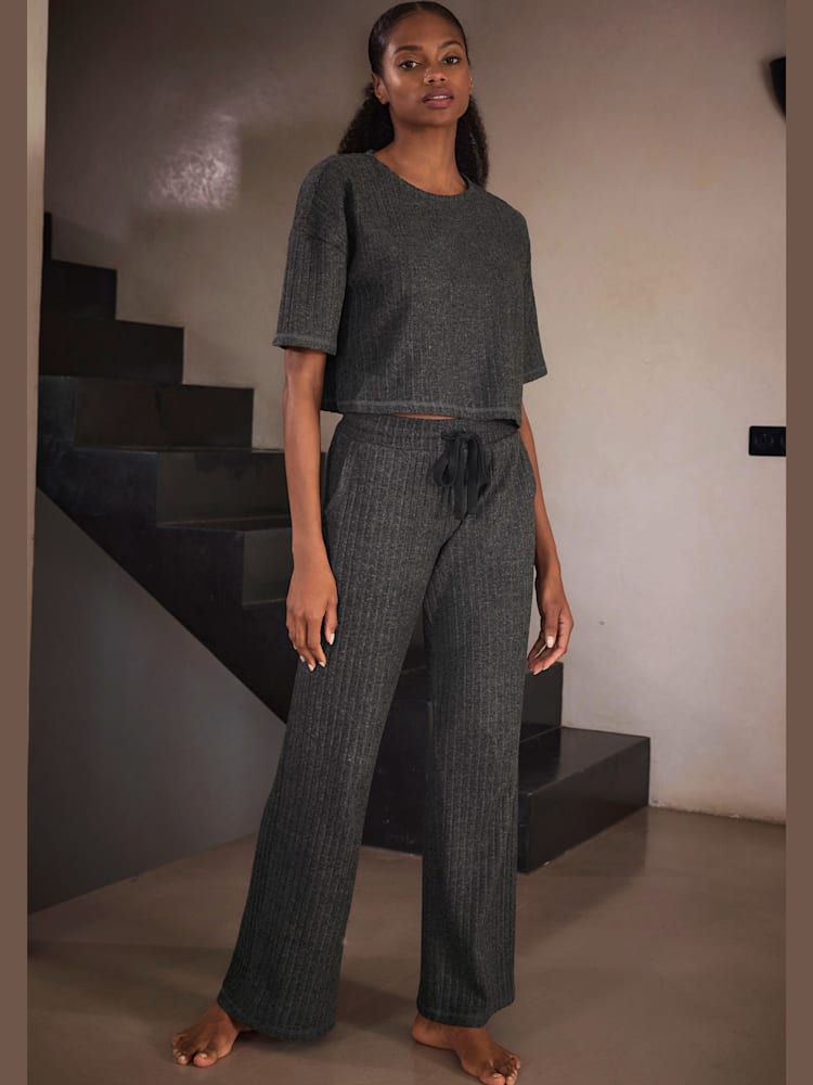Pantalon d'intérieur pantalon côtelé avec jambes larges, couleur gris, taille 50/52, marque LASCANA - helline