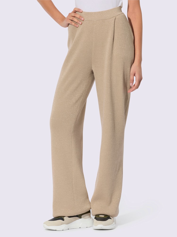 Pantalon en tricot matière de qualité supérieure avec laine vierge, couleur marron, taille 42, marque Creation L - helline