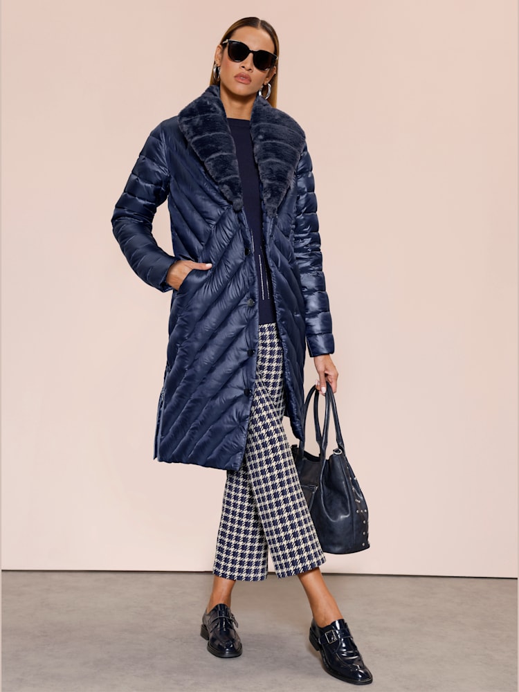 Manteau en duvet très confortable, bleu foncé uni, taille 50, Creation L - helline