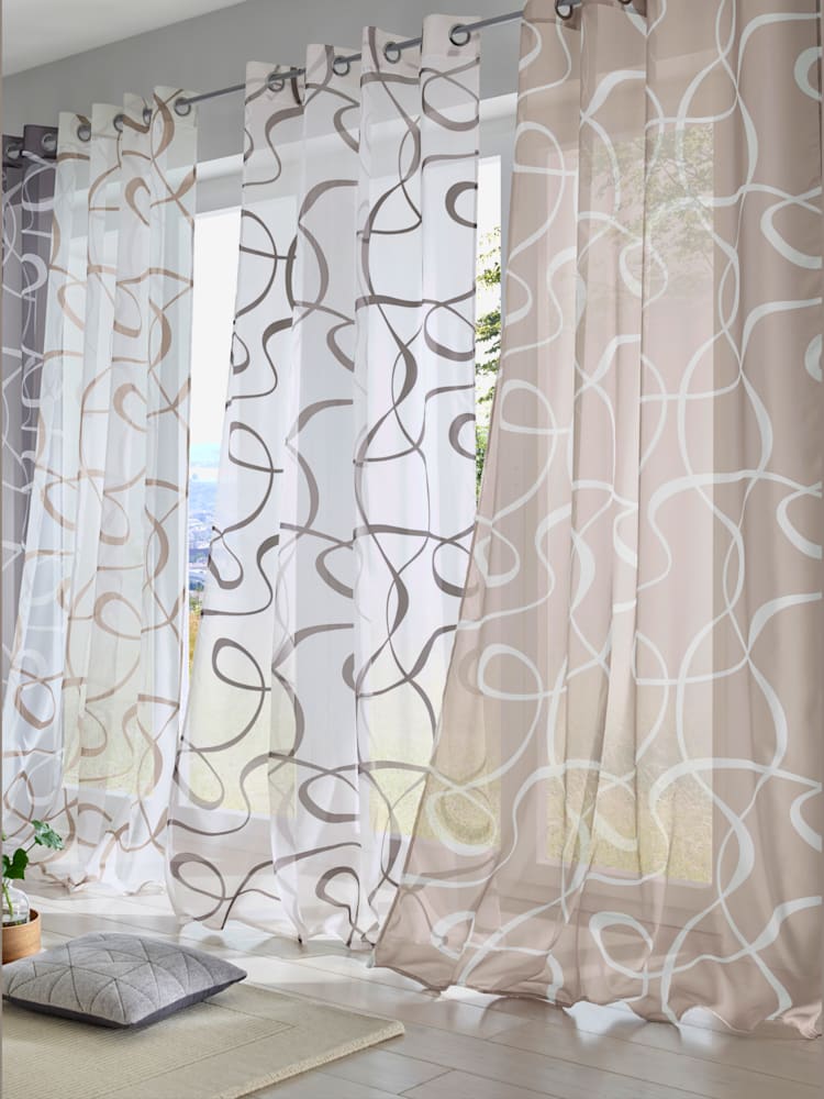 Rideaux, Œillets, couleur : blanc à motifs, taille 175x140 cm, marque helline home, 100% polyester - helline