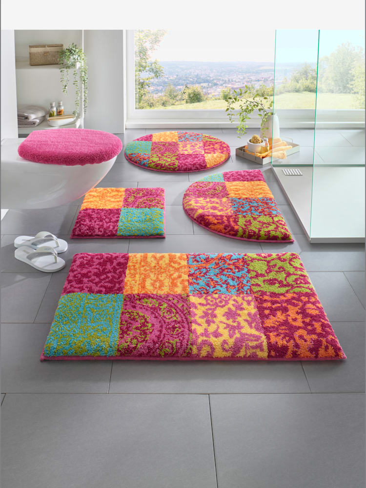 Tapis de bain acrylique facile d'entretien, couleur : rose moyen uni, taille 60x100 cm, marque helline home, 100% acrylique - helline
