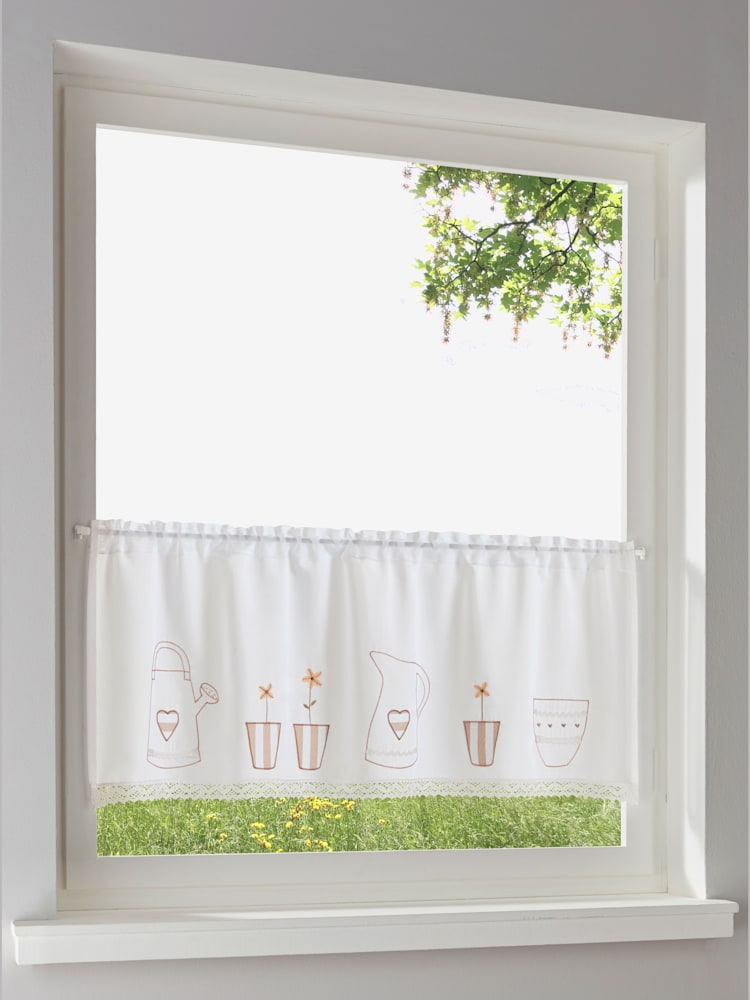 Cantonnière, blanc à motifs, taille 30x120 cm, helline home - helline