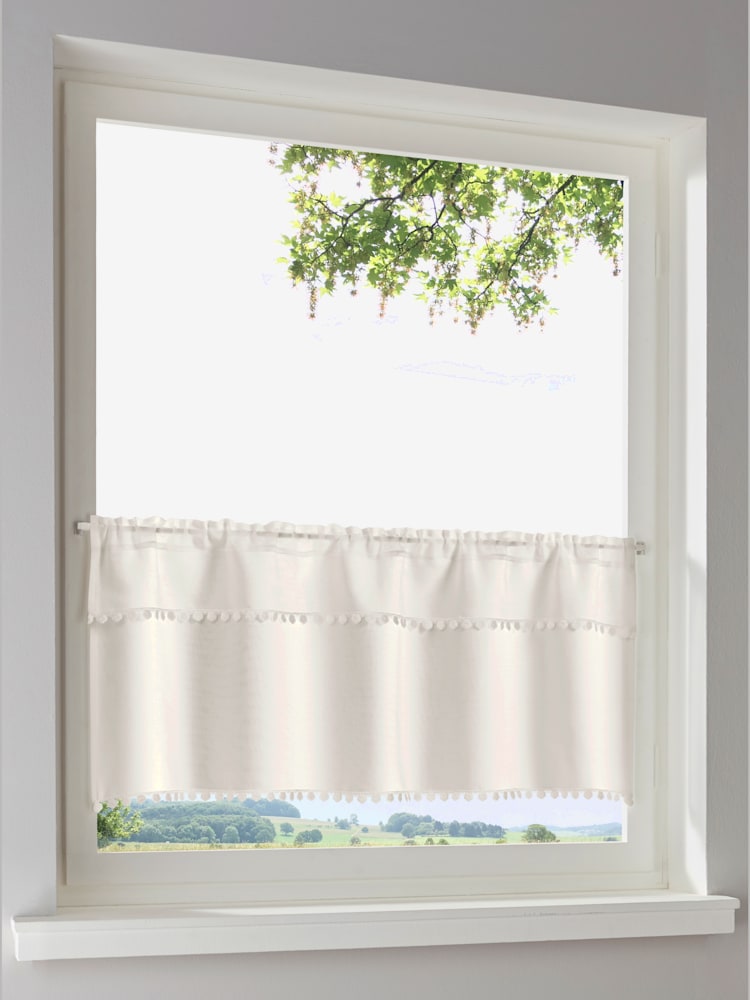 Cantonnière, couleur : couleur ivoire clair à motifs, taille 30x120 cm, marque helline home, 100% polyester - helline