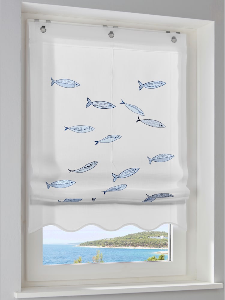 Store-bateau, couleur : blanc à motifs, taille 130x60 cm, marque helline home, 100% polyester - helline