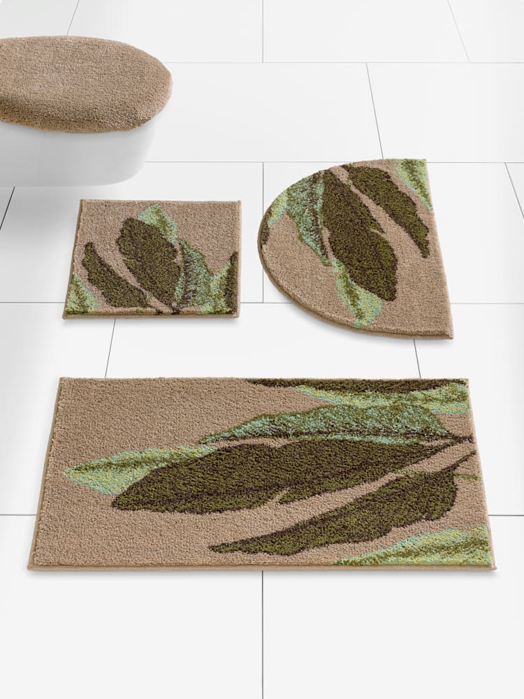 Tapis de bain acrylique facile d'entretien, couleur : marron clair à motifs, taille 60x100 cm, marque helline home, 100% acrylique - helline