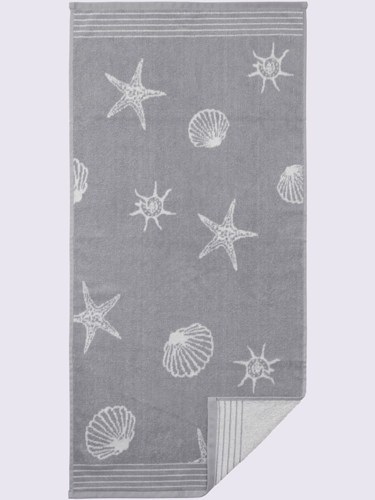 Serviette, couleur : gris clair à motifs, taille 70x140 cm, marque Dyckhoff, 100% coton - helline