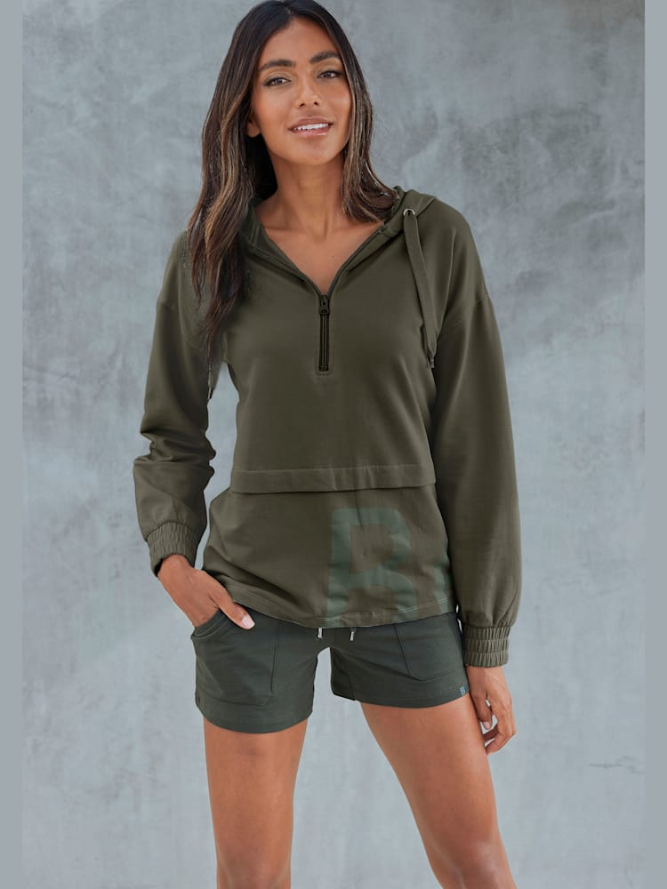 Sweatshirt avec glissière et capuche, couleur vert, taille 38/40, marque Bench. Loungewear - helline