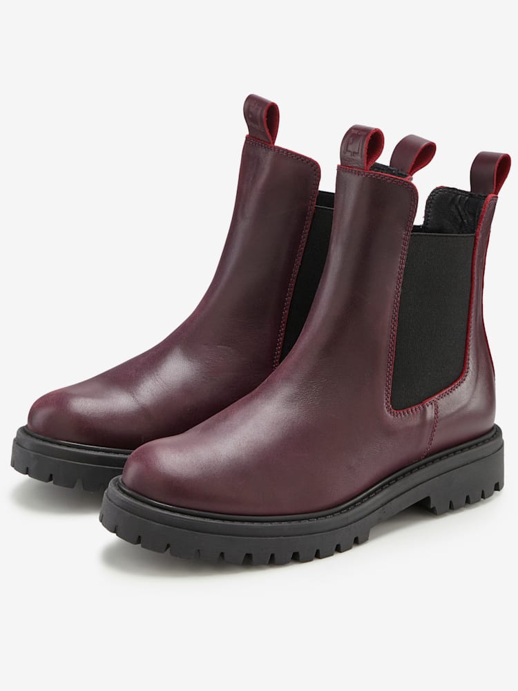 Bottines chelsea tendance en cuir de qualité, très confortables, rouge foncé uni, taille 39, Elbsand - helline
