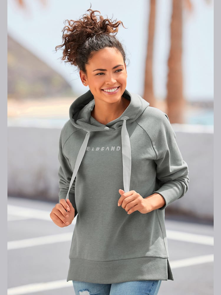 Sweatshirt à capuche grande capuche doublée, couleur vert, taille L (42), marque Elbsand - helline