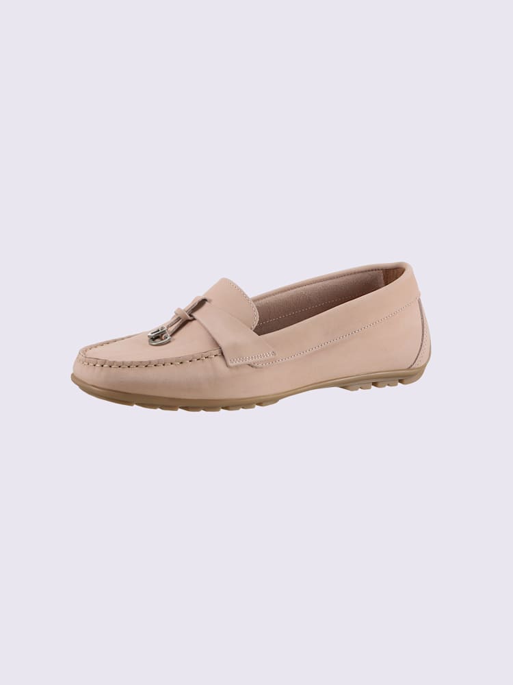 Mocassins cuir vachette, rose clair uni, taille 42 - helline