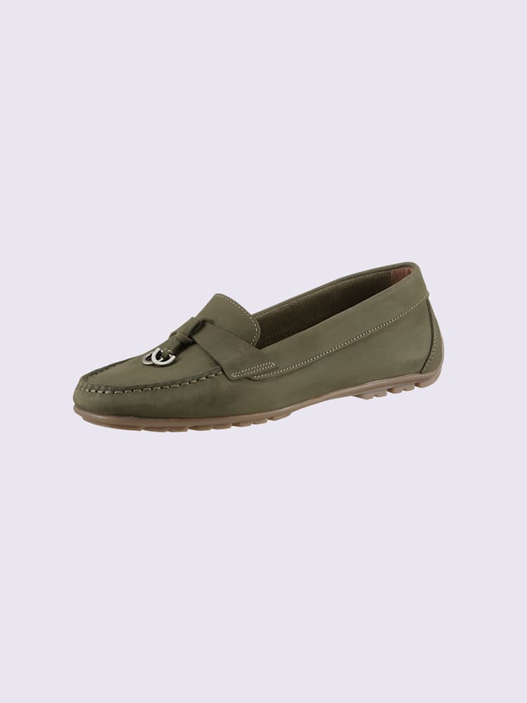 Mocassins cuir vachette, vert olive foncé uni, taille 36 - helline