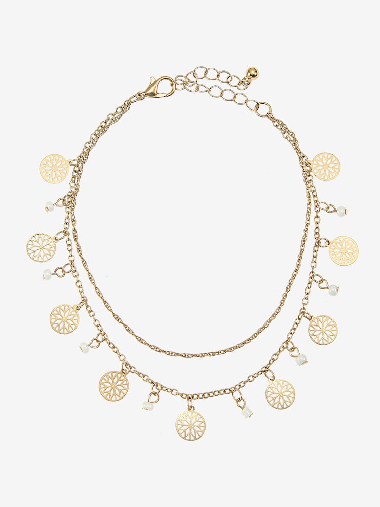 Chaîne de cheville à deux rangées avec petits pendentifs, couleur couleur or, taille 0, marque LASCANA - helline