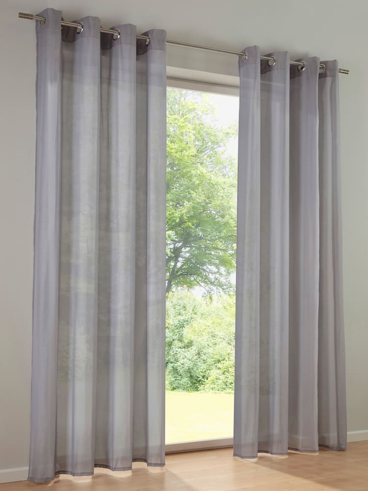 Rideaux, Œillets, couleur : gris clair uni, taille 245x140 cm, marque helline home, 100% polyester - helline
