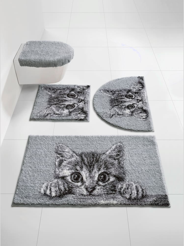Tapis de bain acrylique facile d'entretien, gris moyen à motifs, taille 47x50 cm, helline home - helline