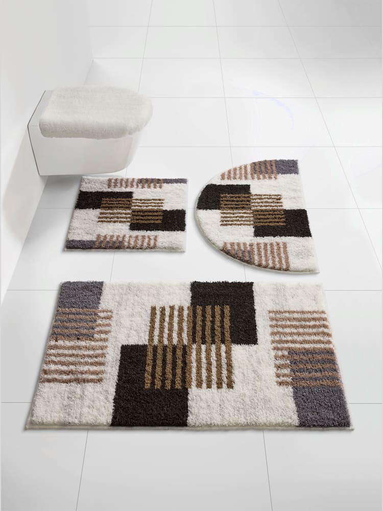 Tapis de bain acrylique facile d'entretien, couleur : marron clair à motifs, taille 47x50 cm, marque helline home, 100% acrylique - helline