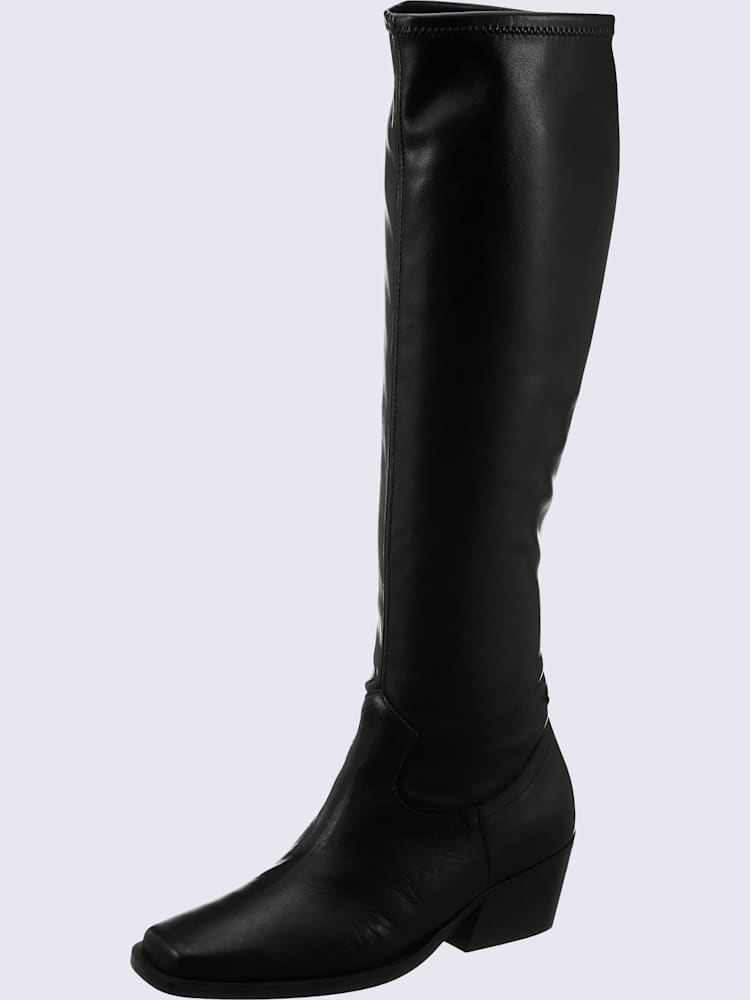 Bottes mélange de cuir et synthétique, noir uni, taille 38 - helline