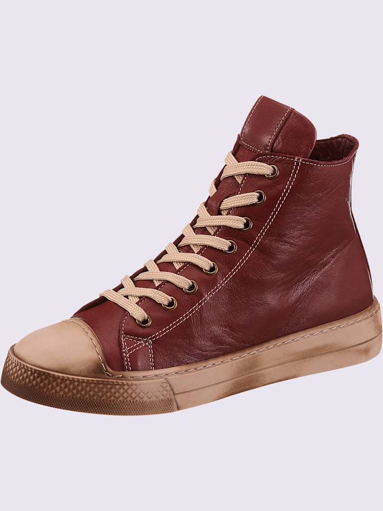 Baskets cuir nappa de vache, rouge foncé uni, taille 41 - helline