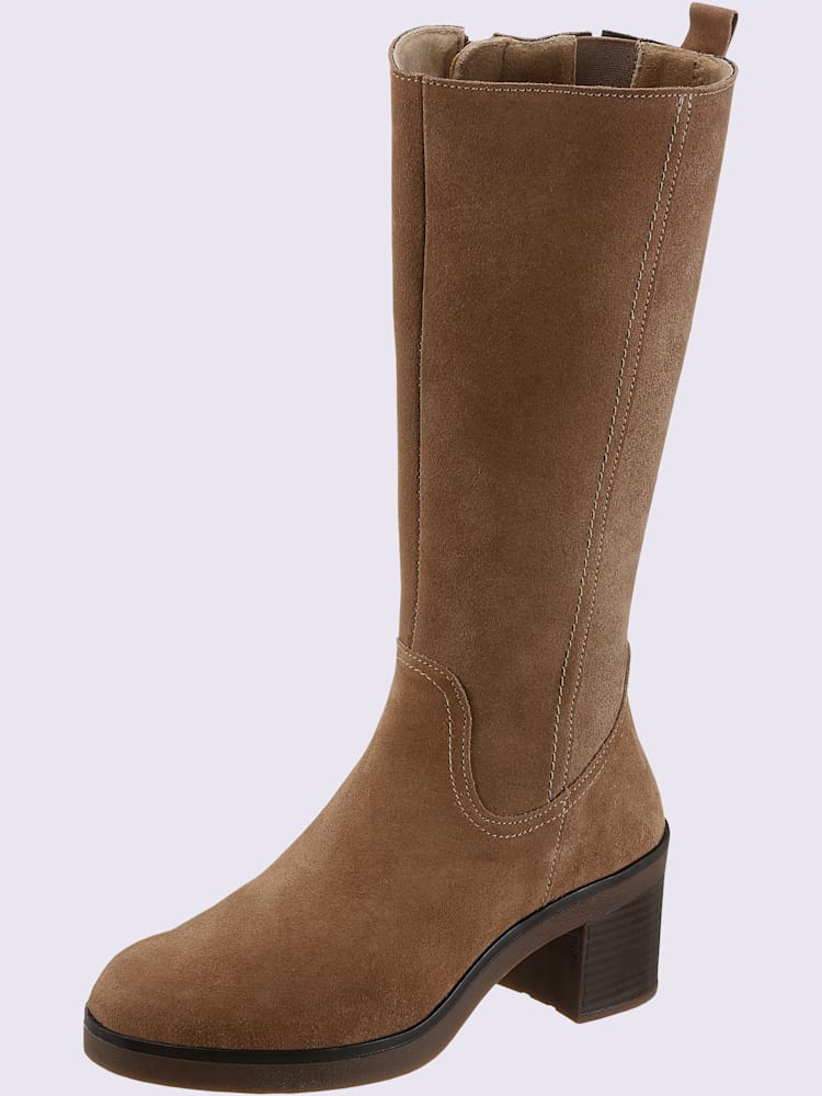Bottes cuir velours de vache., marron clair uni, taille 39 - helline