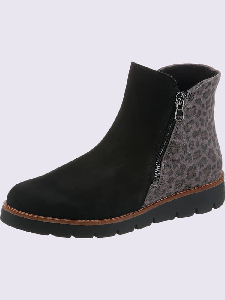 Bottine courte cuir vachette, noir à motifs, taille 38 - helline