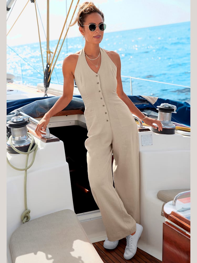 Combinaison avec bride au cou larges bretelles à nouer, couleur marron, taille 42, marque LASCANA - helline