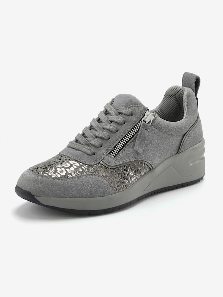 Baskets sneakers élégantes avec imprimé léopard brillant tendance et superbe imitation daim, gris moyen uni, taille 40, LASCANA - helline