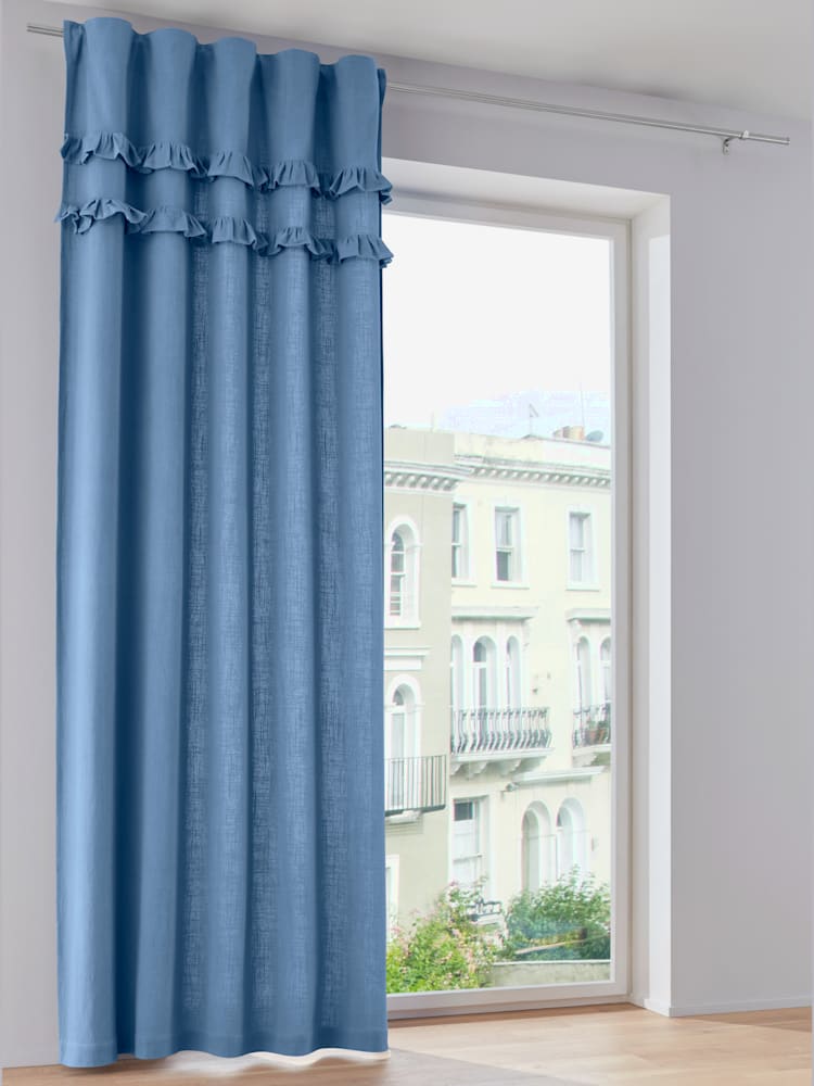 Rideau bavolet de qualité, Œillets, couleur : bleu foncé uni, taille 225x130 cm, marque helline home, 100% coton - helline